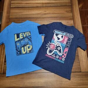 Set of 2 Kids Gamer Tees: World Wide Gamer (WN) & Level Up (C&J) - Size Medium